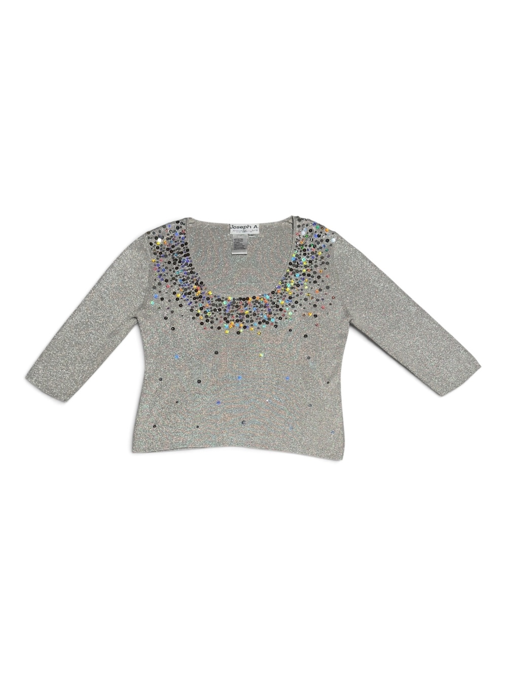 Vintage Y2K Joseph A. Silk Metallic 3/4 Sleeve Sequin Embellished Knit Top Large